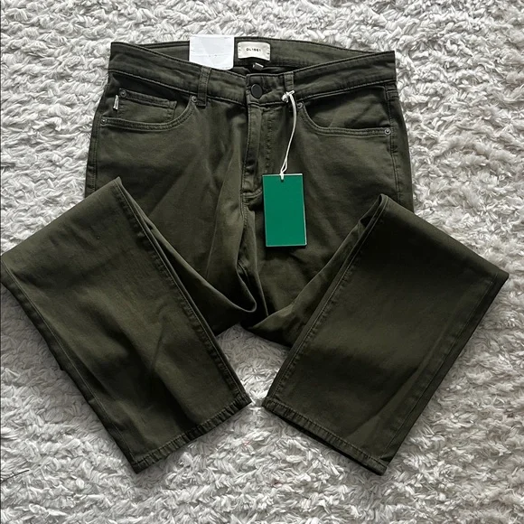 DL1961 Avery Relaxed Straight Dark Green Casual Pants - Picture 2 of 9